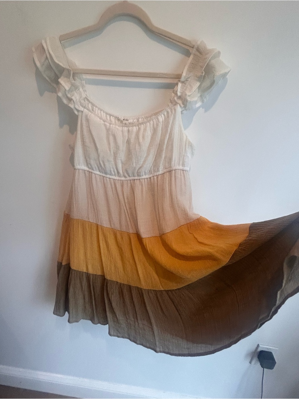 Tiered Colorblock Dress in White, Yellow, Brown